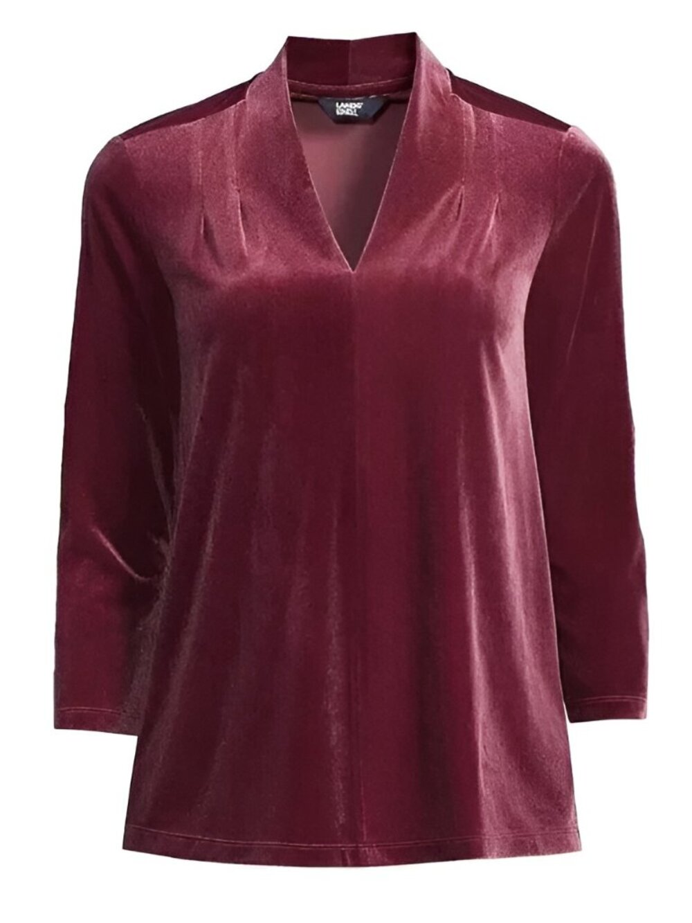 2/$30 Lands' End Velvet V-Neck Top 3/4 Sleeve Rich Burgundy Large #A4398 - Picture 3 of 10
